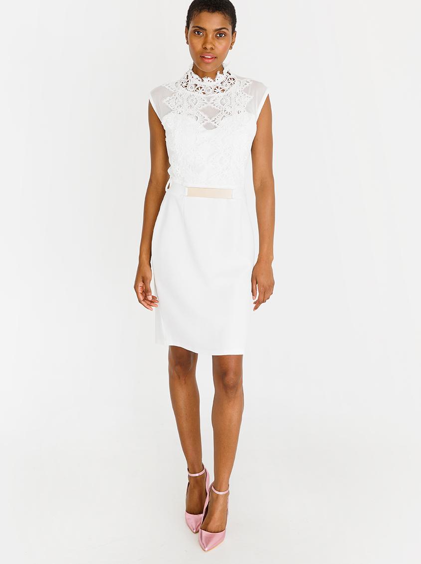 Lace Neckline Semi Fitted Dress Off White edit Formal | Superbalist.com