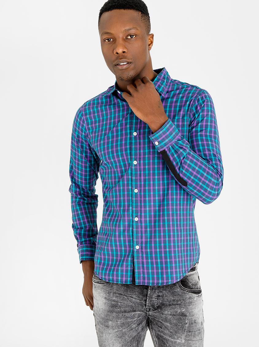 dark blue check shirt for men