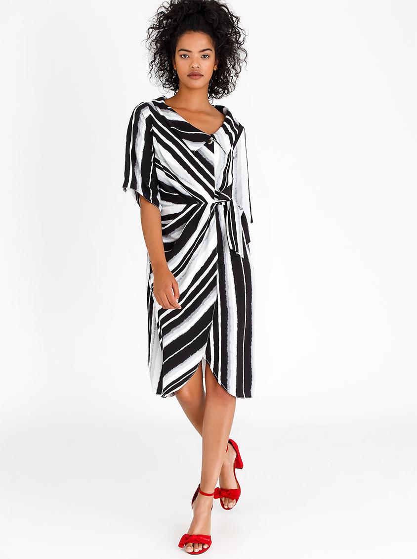 Striped Mock Wrap Dress Black and White Closet London Formal ...