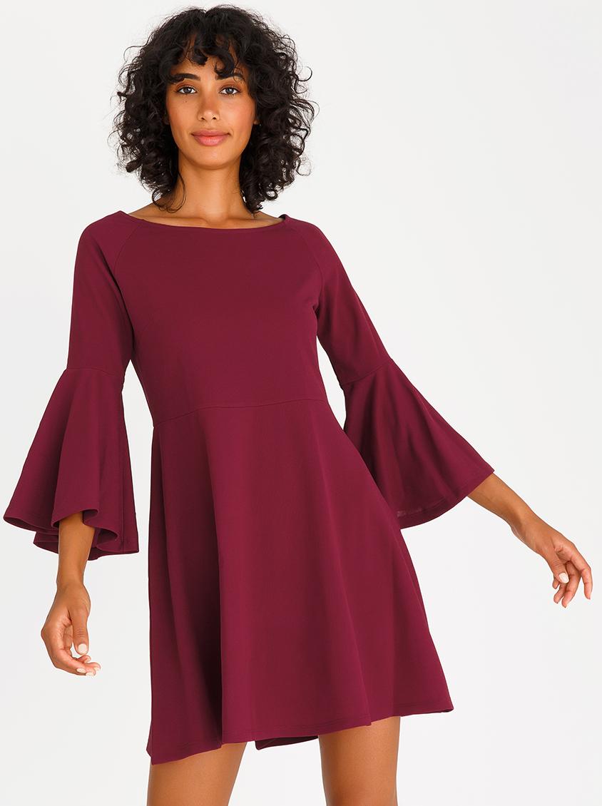 Bell Sleeve Fit and Flare Dress Burgundy c(inch) Formal | Superbalist.com