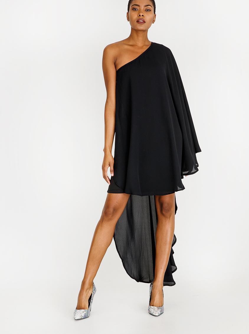 One Shoulder Asymmetrical Dress Black Style Republic Formal