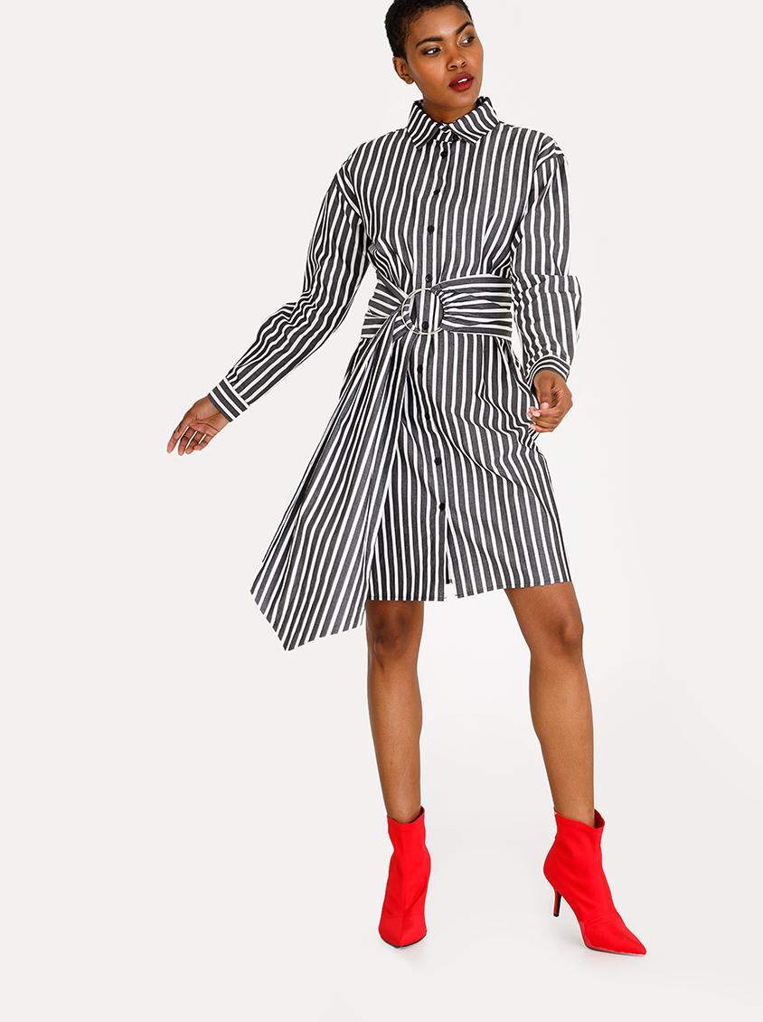 Belted Shirt Dress- Grey main image 1