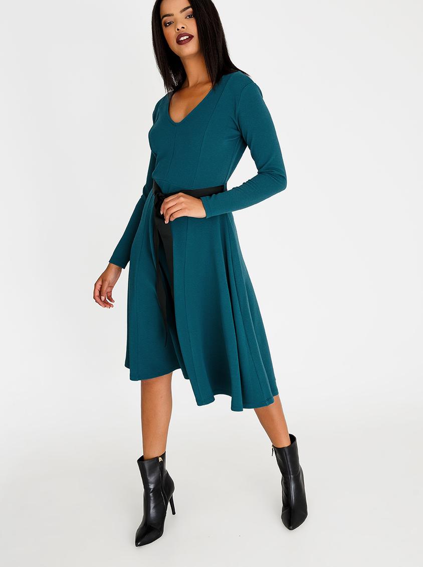 Long Sleeve Fit And Flare Dress Mid Green Edit Formal 8737