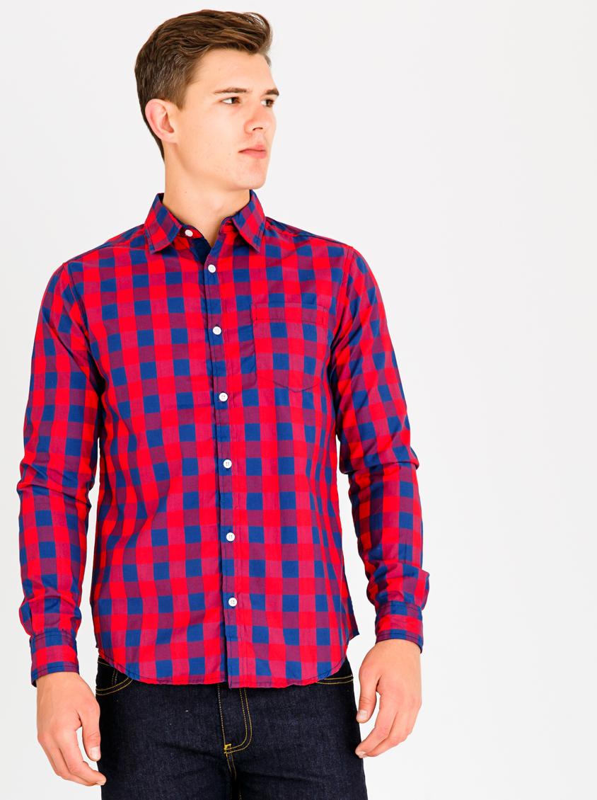 red blue gingham shirt