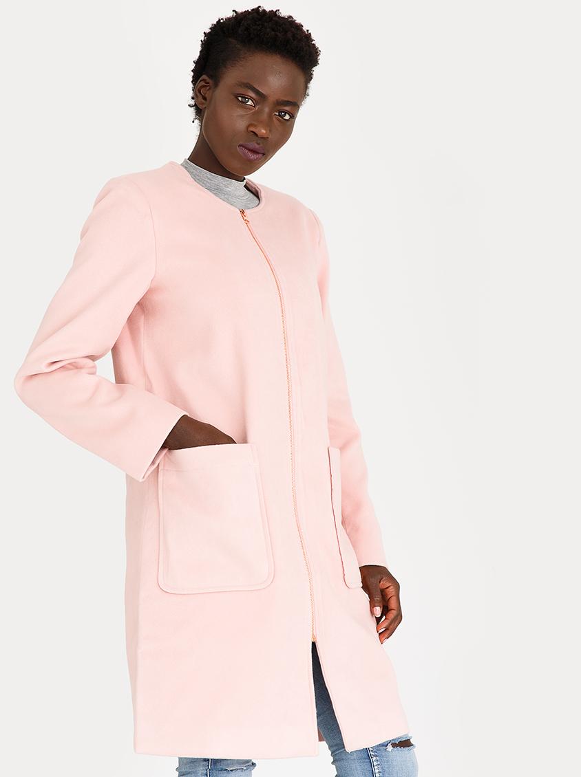 Zip Through Woollike Coat Pale Pink edit Coats