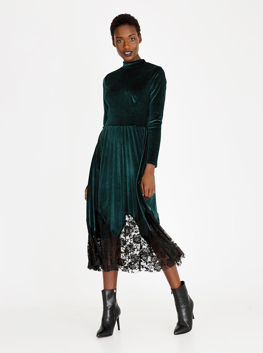 Pleated Velour Dress Dark Green STYLE REPUBLIC Formal | Superbalist.com