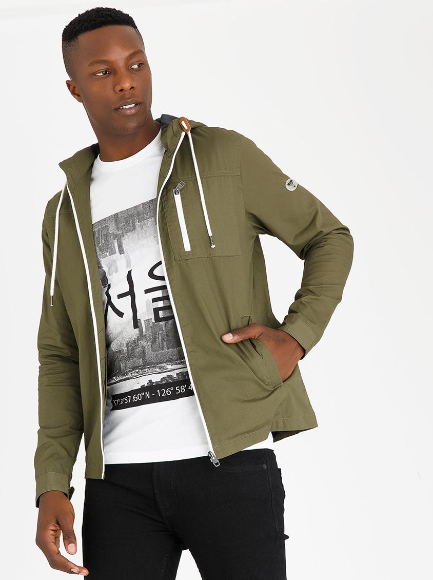 Hooded Windbreaker Jacket Khaki Green Only & Sons Jackets