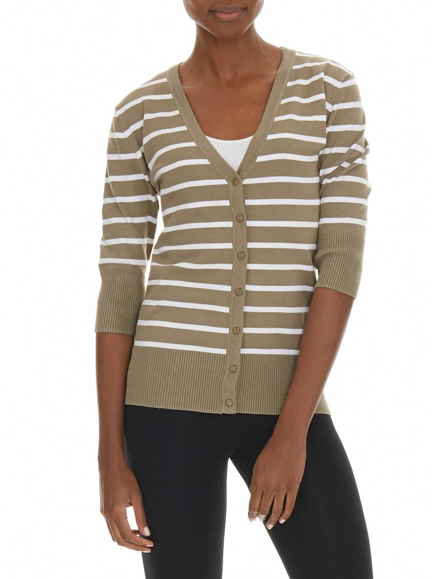 Three-quarter sleeve cardigan with stripes Passionknit Knitwear ...