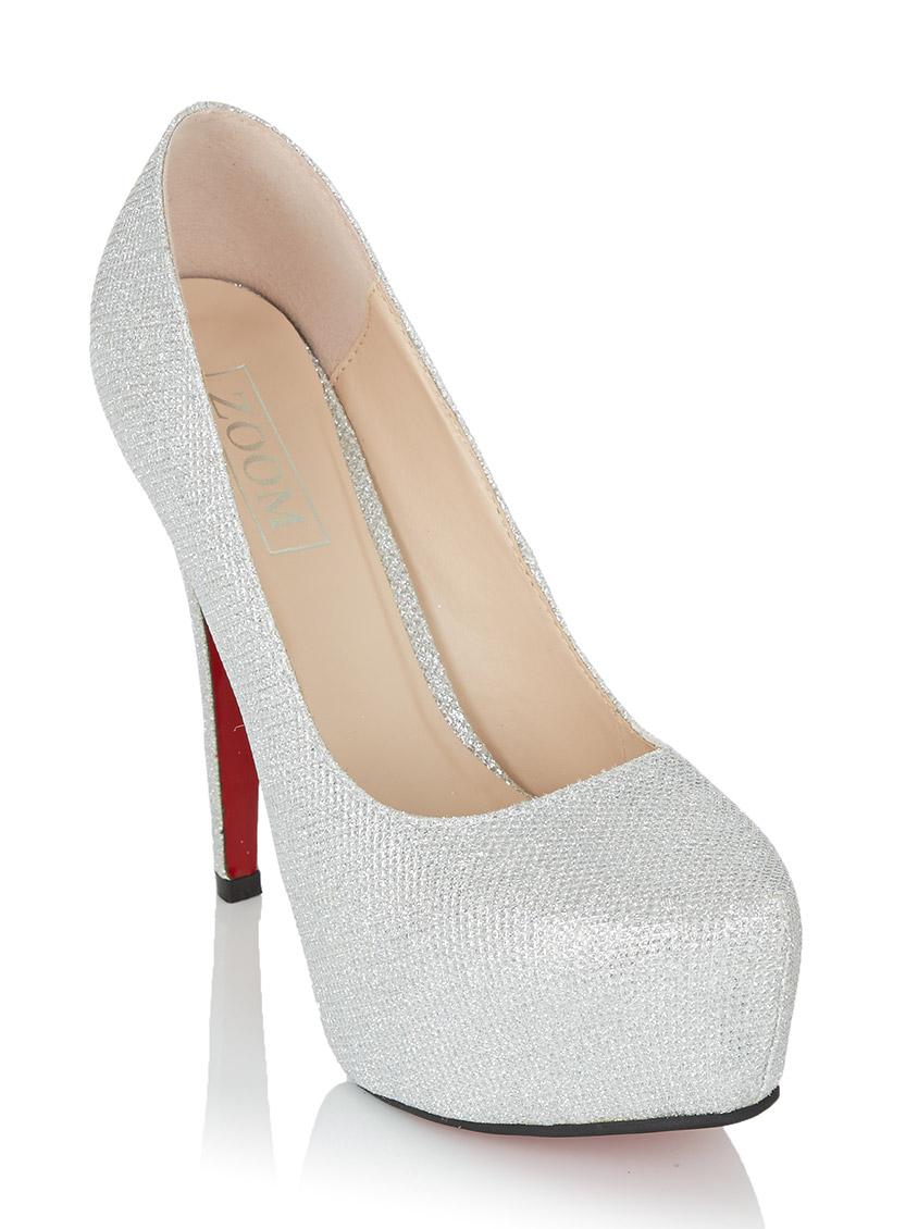silver metallic platform heels
