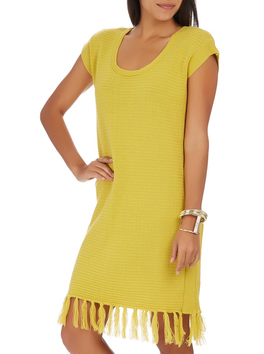 Fringe Knit Dress Chartreuse STYLE REPUBLIC Casual