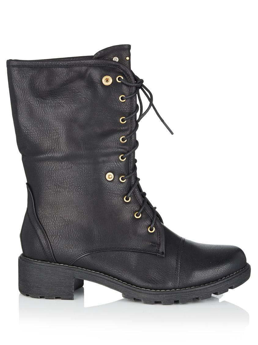 black studded lace up ankle boots