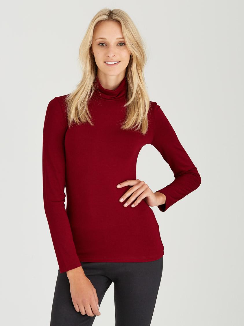 Long Sleeve Polo Neck Top Dark Red c(inch) T-Shirts, Vests & Camis ...