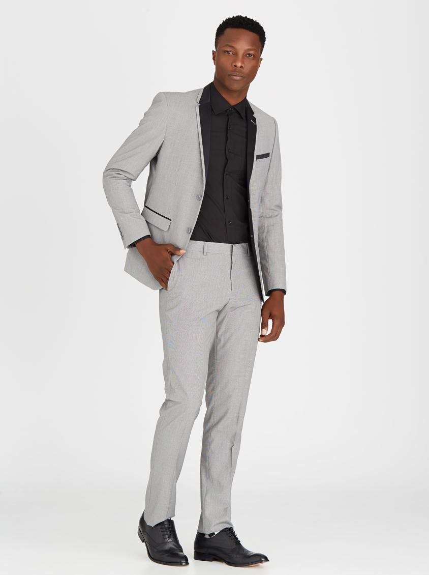 Slim Fit Contrast Suit With Unfinished Trousers Grey Brooksfield ...
