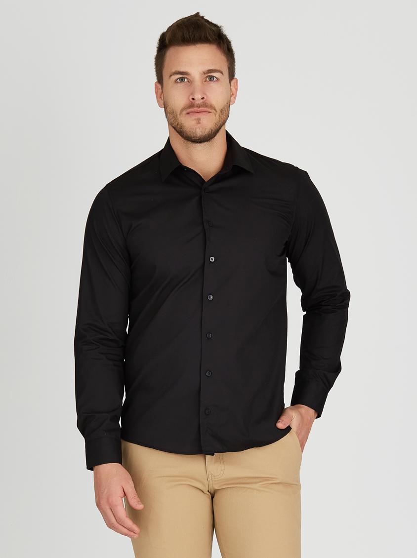 Long Sleeve Slim Fit Plain Black Lorenzini Shirts | Superbalist.com