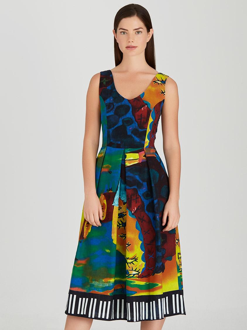 Paloma Abstract Print Flare Dress Multi-colour Cheryl Arthur Formal ...