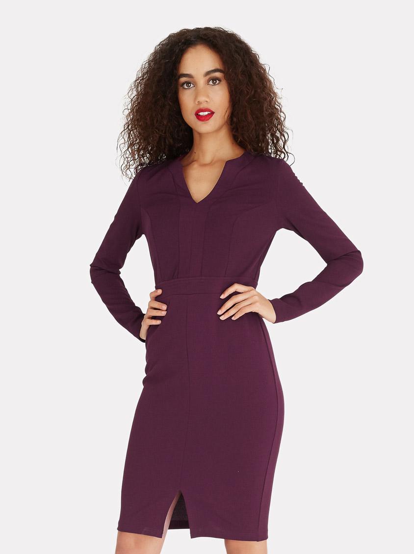 Long-sleeve Notch Neckline Dress Dark Purple edit Formal | Superbalist.com
