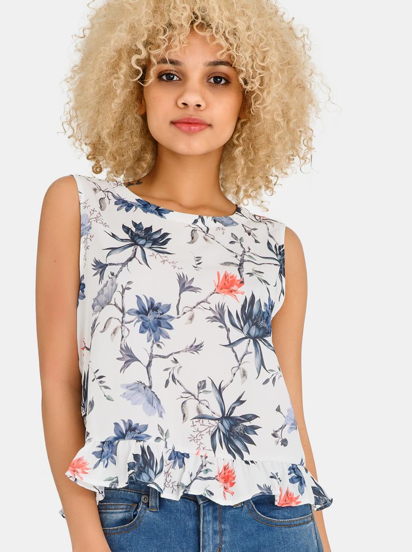 Kiss Frill Top Blue and White ONLY Blouses | Superbalist.com