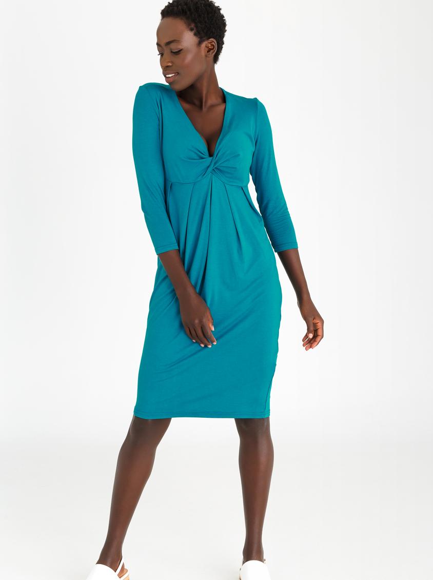 Vivo Tande Front Drape Dress  - Dark Navy