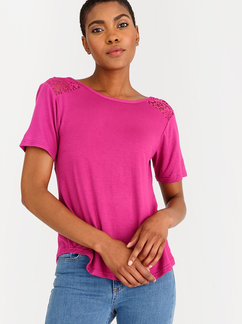 Lace Inset T-shirt Magenta edit T-Shirts, Vests & Camis | Superbalist.com