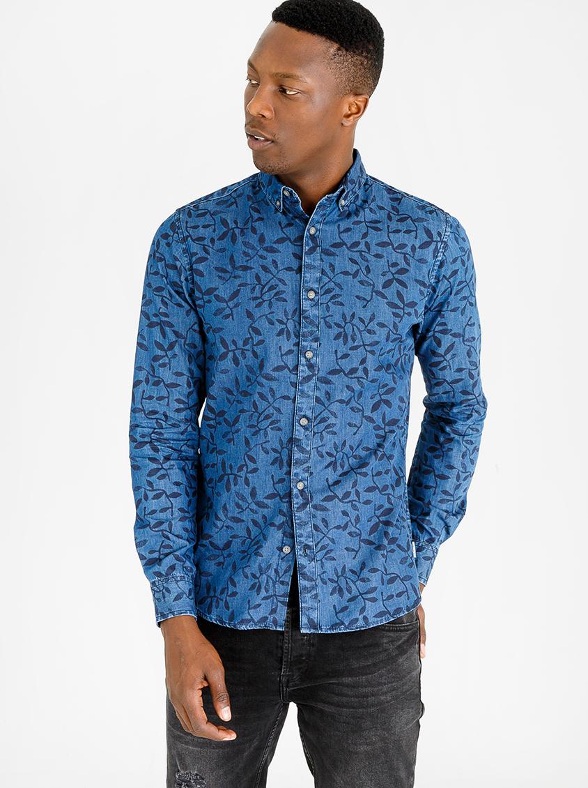 Mace Leaf Printed Denim Shirt Blue Only & Sons Shirts | Superbalist.com