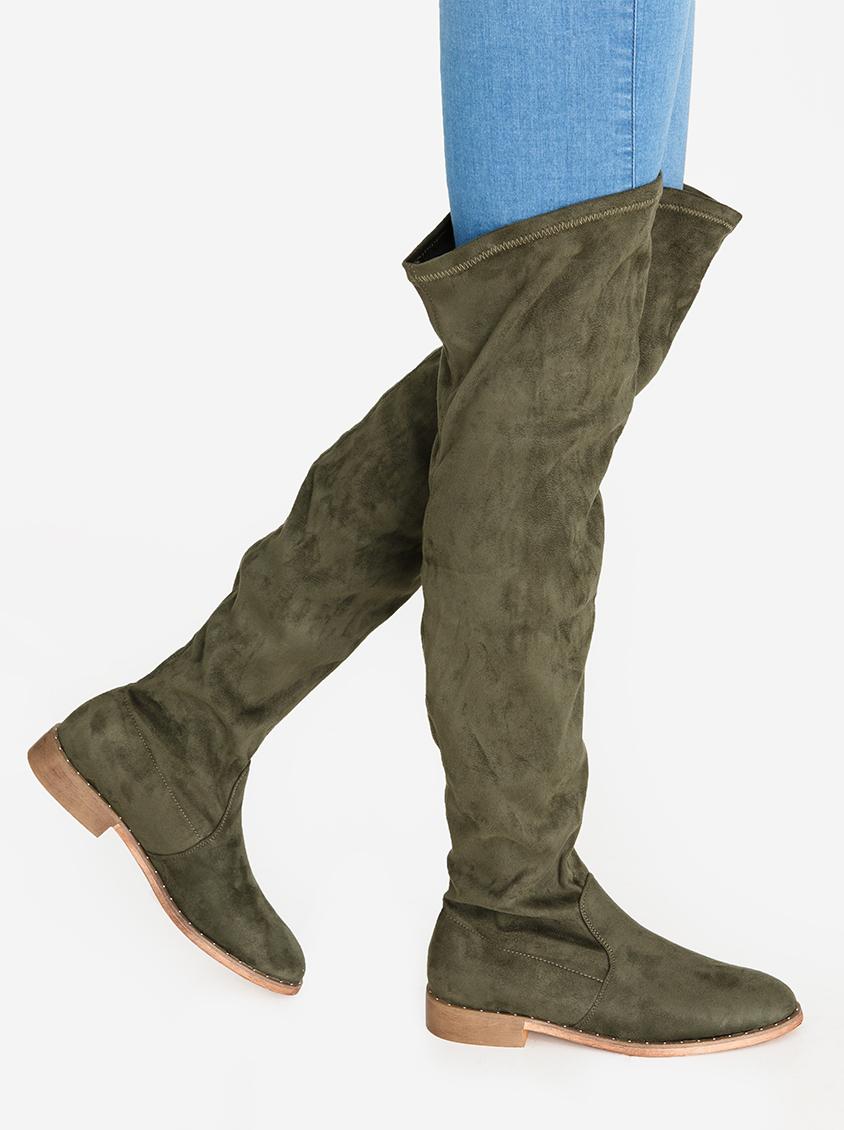 dark green thigh high boots