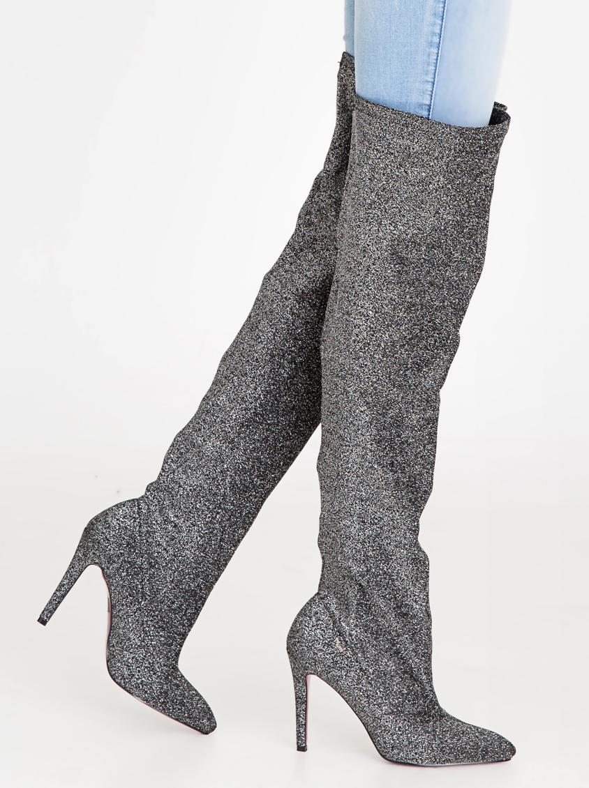 Shine Thigh High Boots Dark Grey — free download