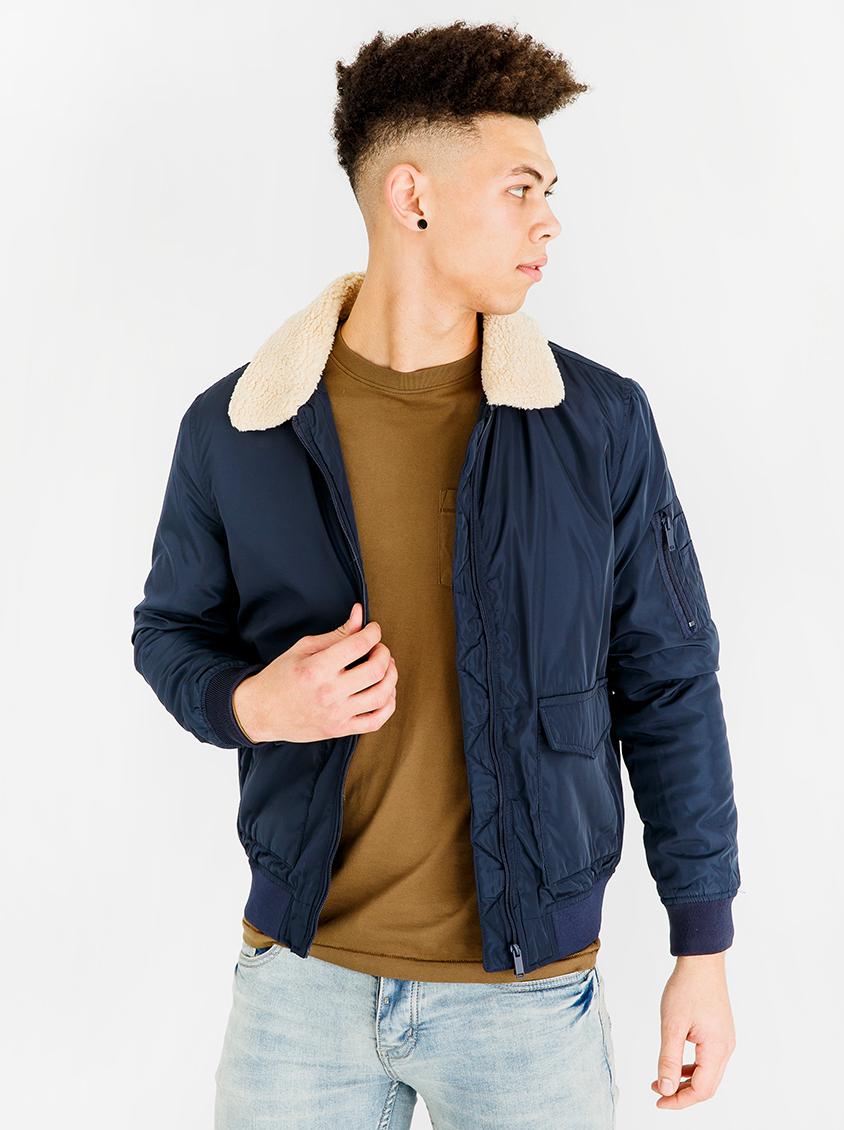 Download Harrington Jacket With Sherpa Collar Navy Brave Soul ...