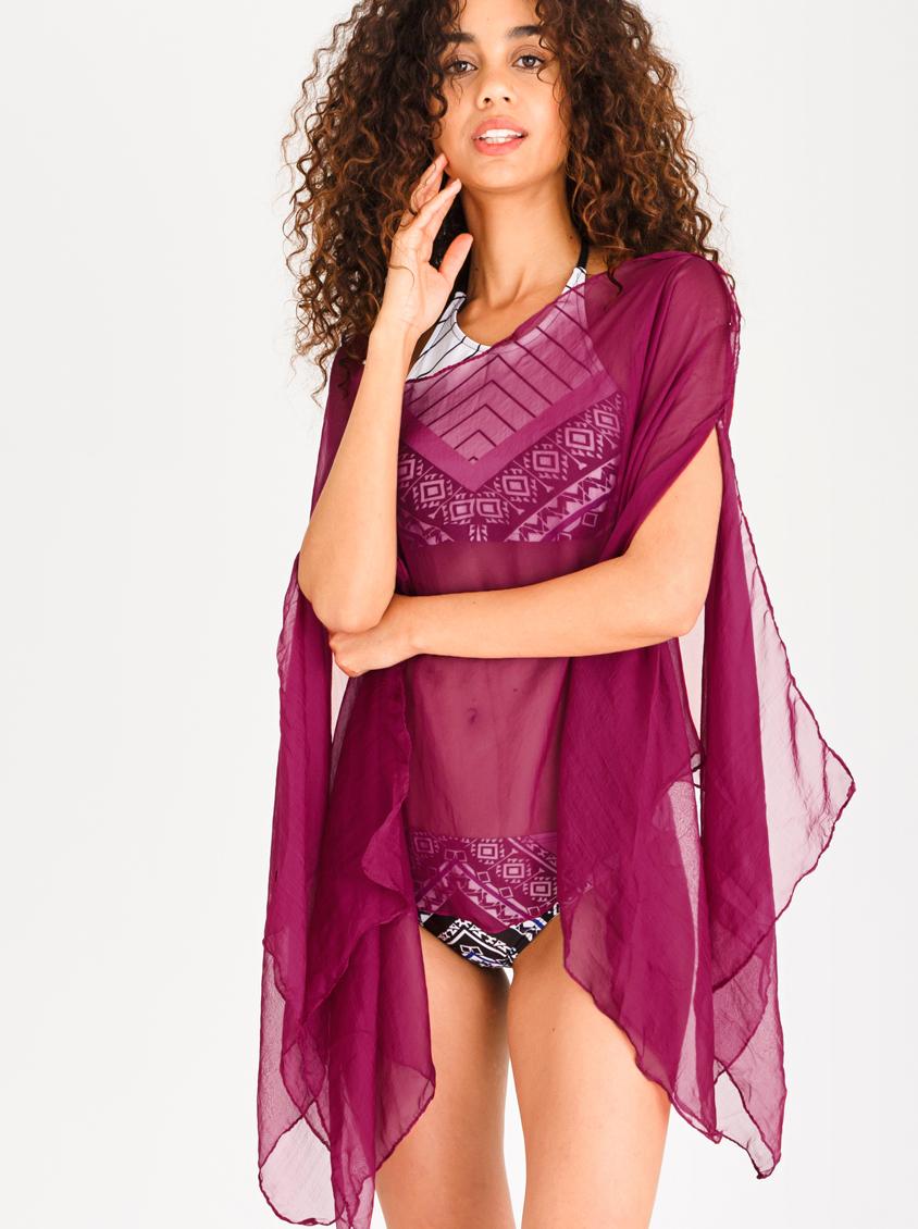 red sheer swim cover up