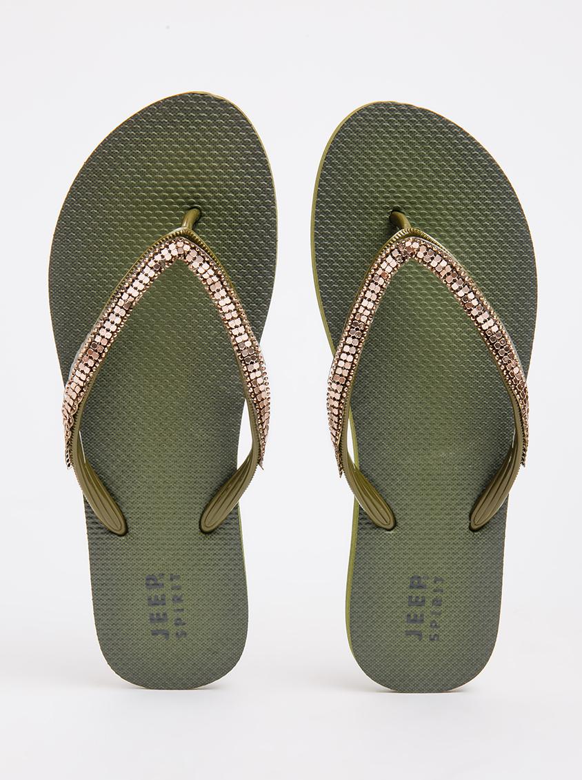 khaki green flip flops