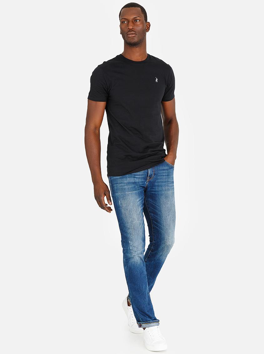 black polo and jeans
