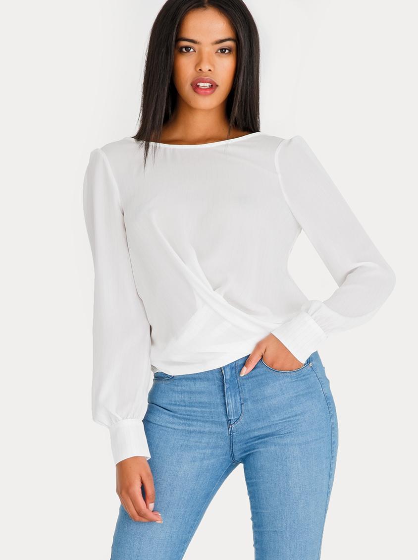 Girl Boss Wrap Blouse With Tie Back Detail Off White SISSY BOY Blouses ...
