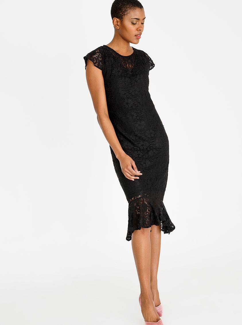 Fitted Lace Dress With Frills Black Edit Formal Superbalist