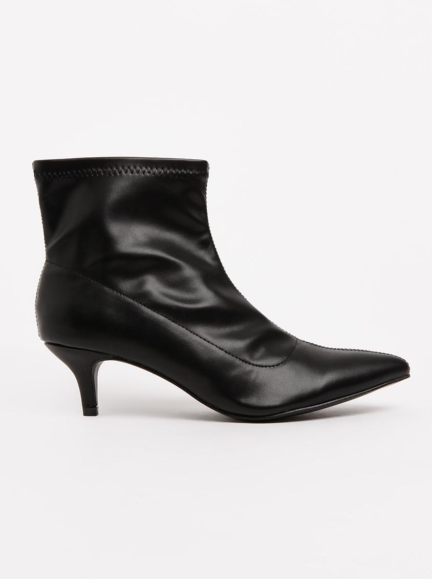black stretch booties low heel