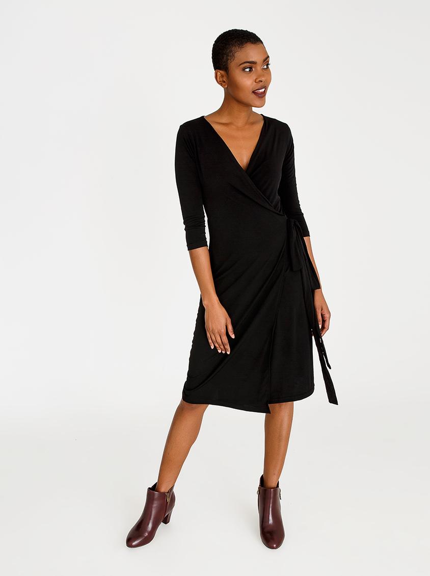 Wrap Over Dress with 3/4 Sleeve Black edit Formal | Superbalist.com