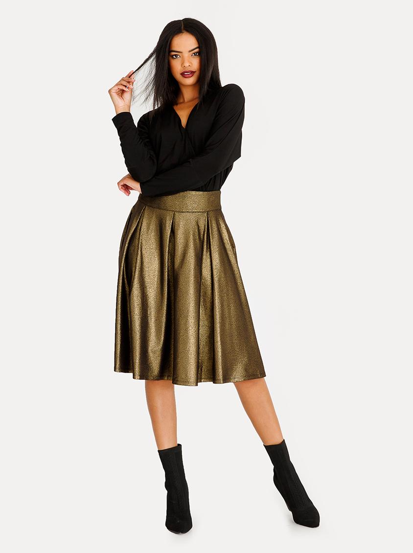 Fit And Flare Volume Midi Skirt Gold STYLE REPUBLIC Skirts ...