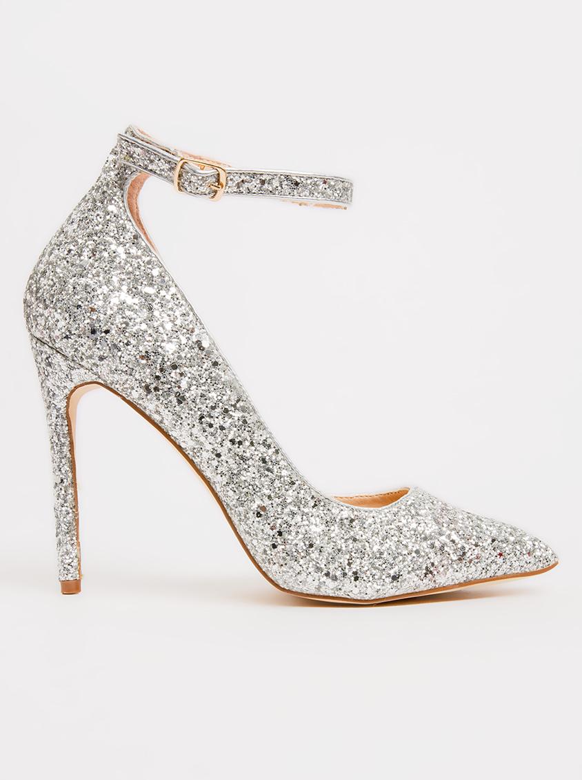 Silver glitter heels with ankle strap outlet