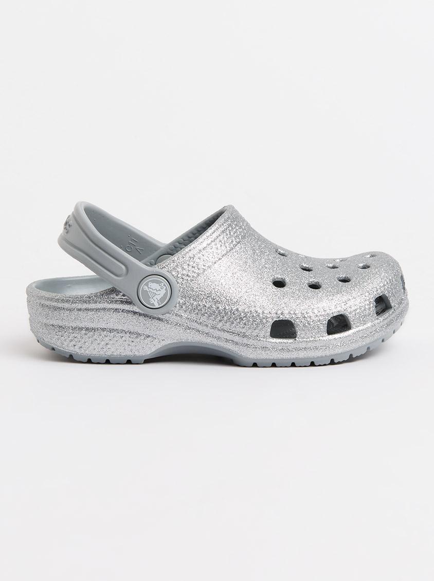 silver sparkly crocs