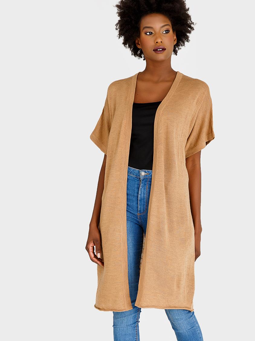 Short Sleeve Cardi Camel edit Knitwear