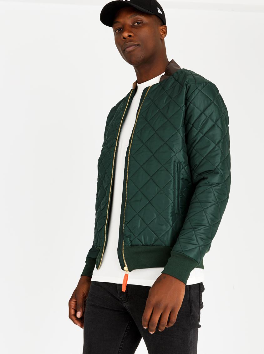 Quilted Bomber Jacket in Green