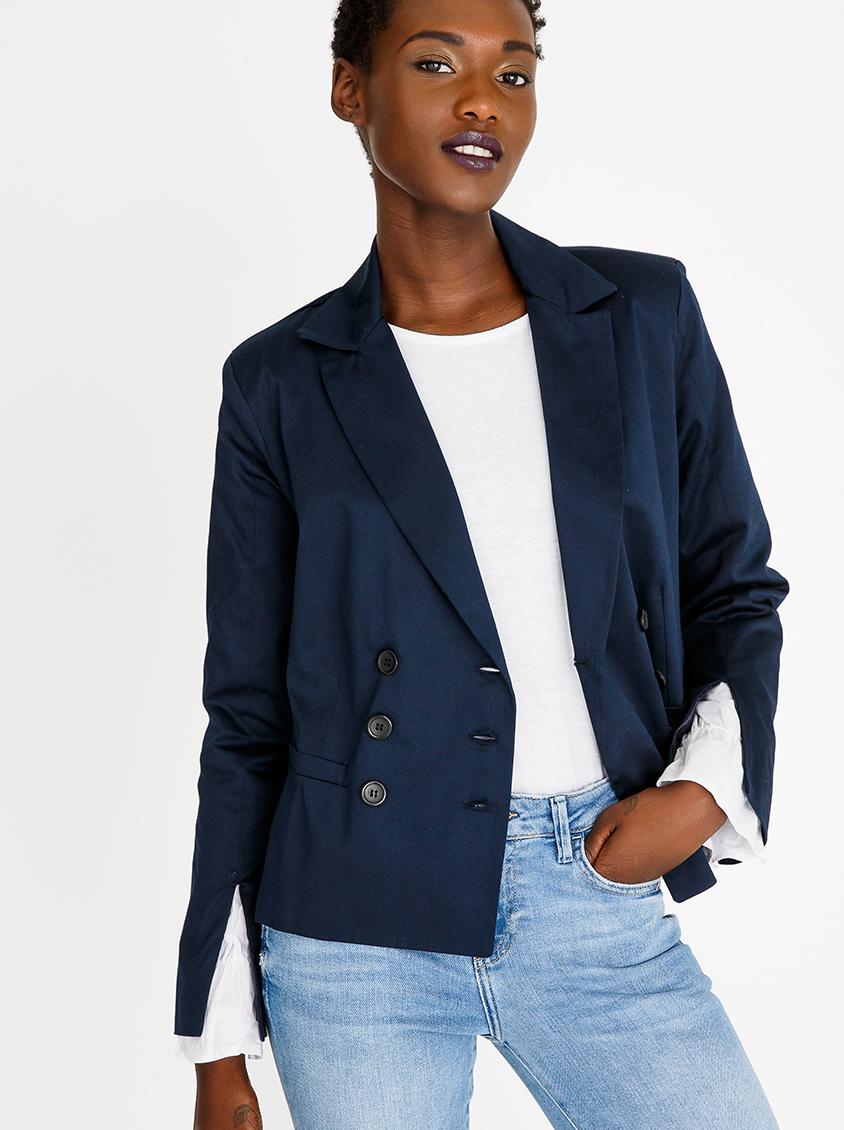 Double Breasted Cropped Blazer Navy STYLE REPUBLIC Jackets ...