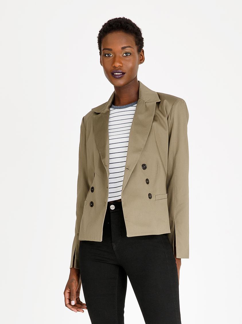 Double Breasted Cropped Blazer Dark Green STYLE REPUBLIC Jackets ...
