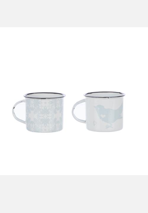 Enamel Tabletop - Bird & Moorish Mug Set of 2 – Duck Egg