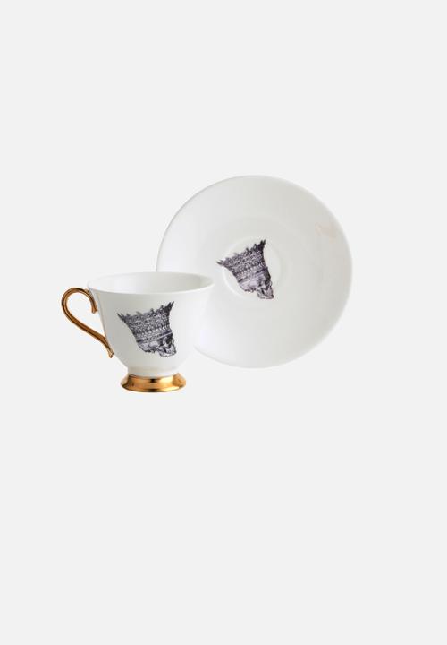 Melody Rose Ceramics - Skull Tea Cup & Saucer – Black & White
