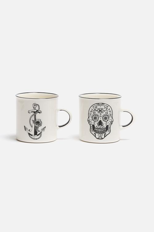 Sugar Skull & Anchor Coffee Mug Set 