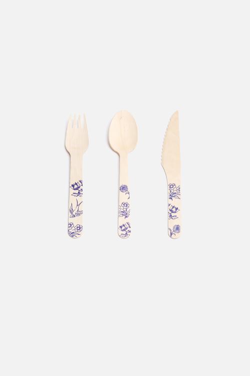Blue Porcelain Wooden Cutlery