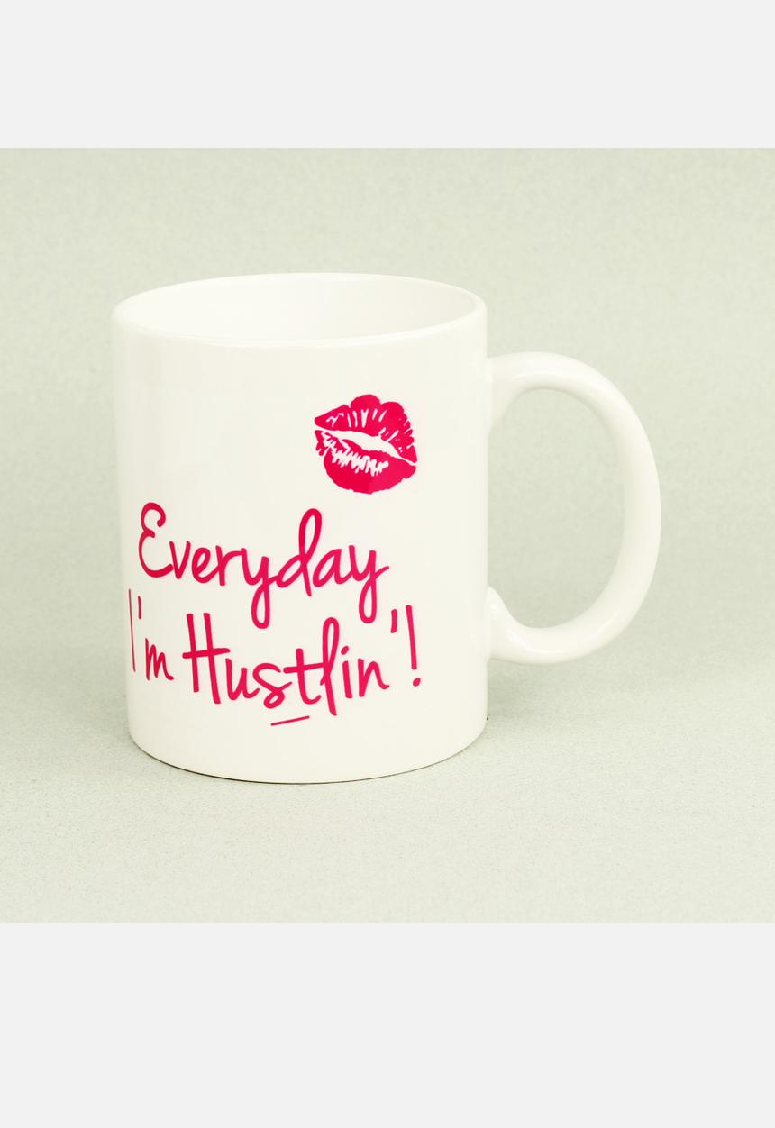 Typographic Mug Trend - Everyday I’m Hustlin’ Mug – Fuchsia & White