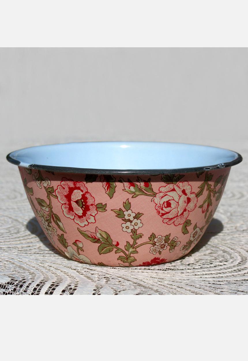 Mossie Handmade - Blue Enamel Bowl – Pink Floral