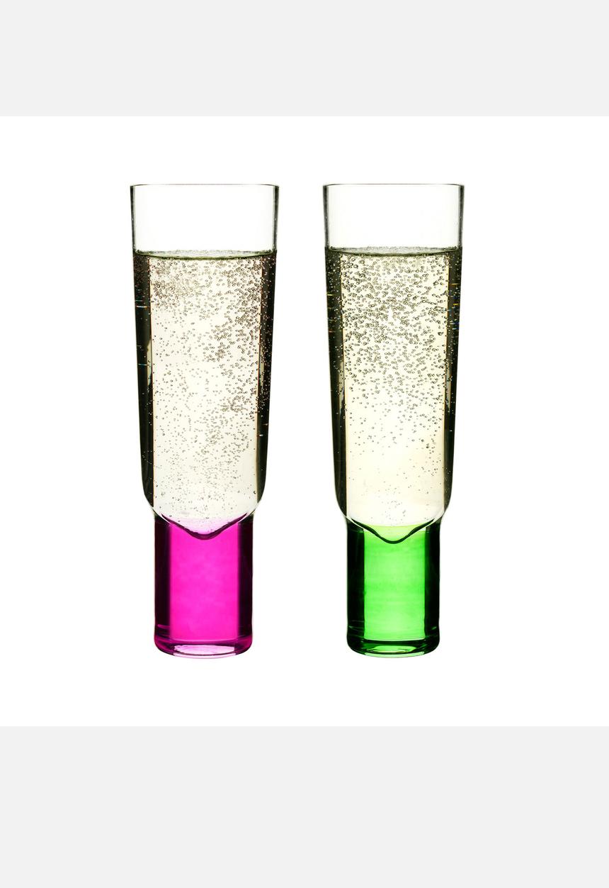Summer Tabletop - Champagne Glasses Set of 2 – Pink & Green