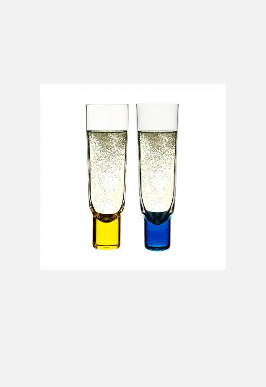 Summer Tabletop - Champagne Glasses Set of 2 – Blue & Yellow