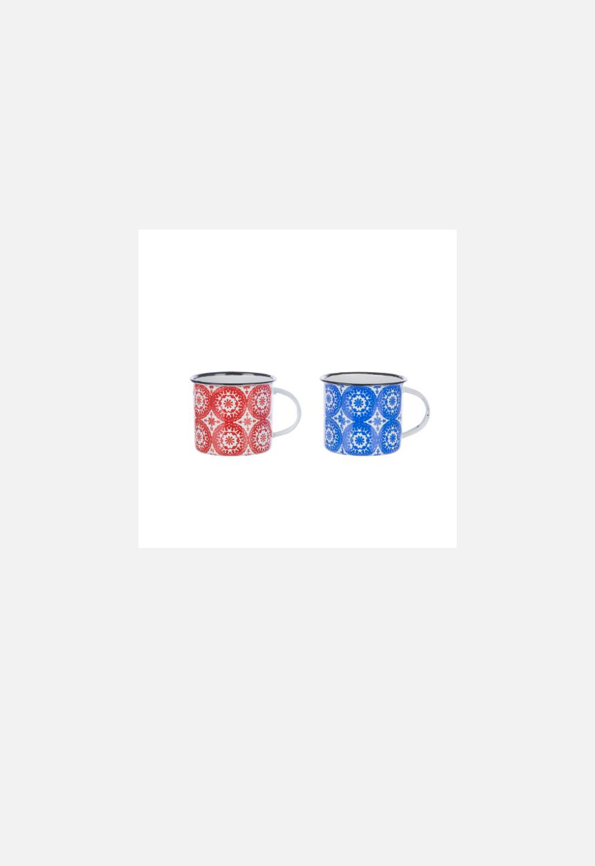 Enamel Tabletop - Circles Mug Set of 2 – Azure Blue & Red